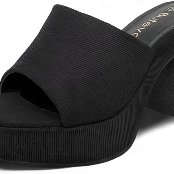 Women's Square Toe Heels Chunky Comfort High Heeled Slip On Sandals - Picture 3 of 6